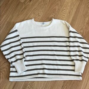 Madewell Women’s Conway Pullover Cream and Olive Striped size L NWT